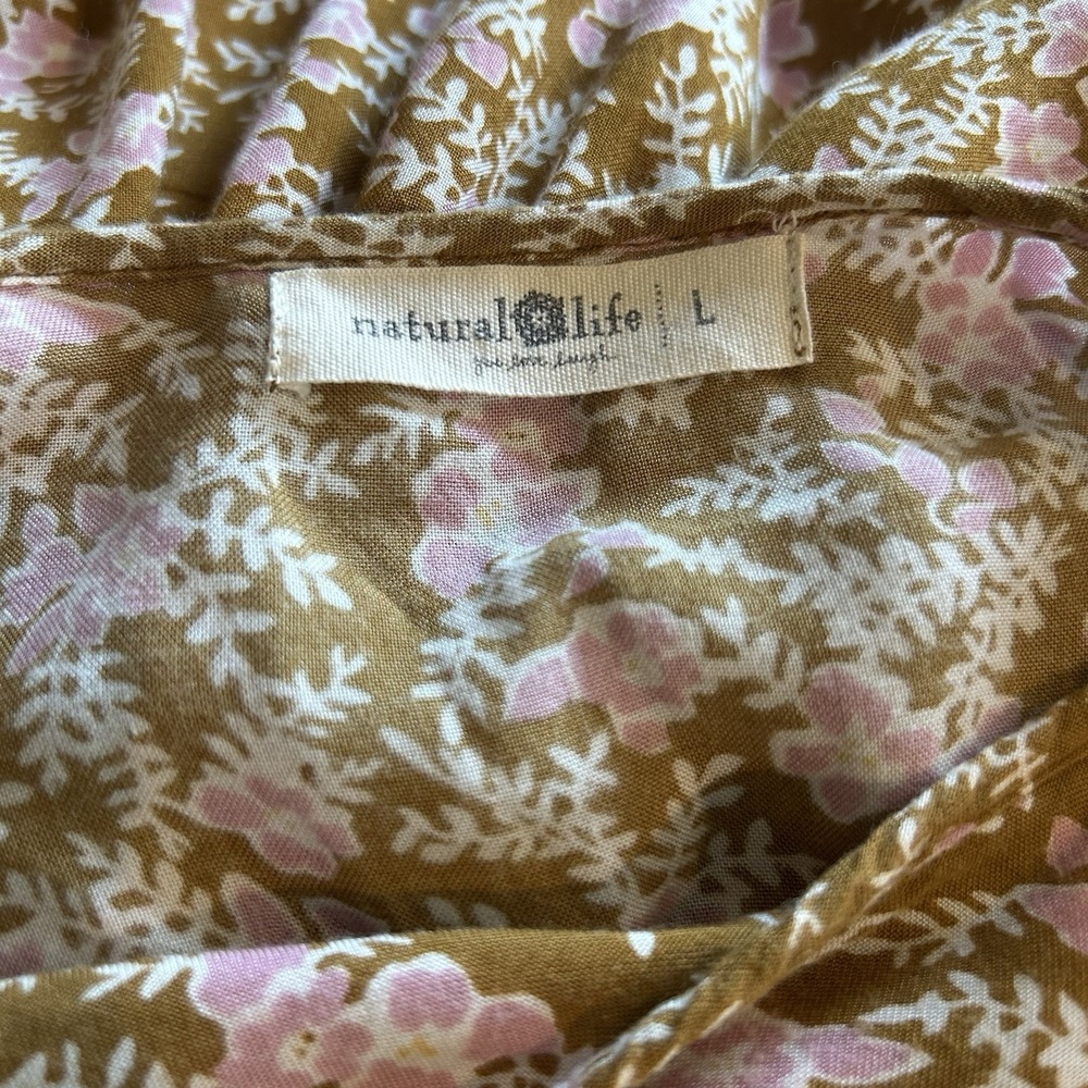 Natural Life Boho Floral Mini Short Dress Sz L Artsy Hippie Balloon Sleeve - Picture 6 of 11